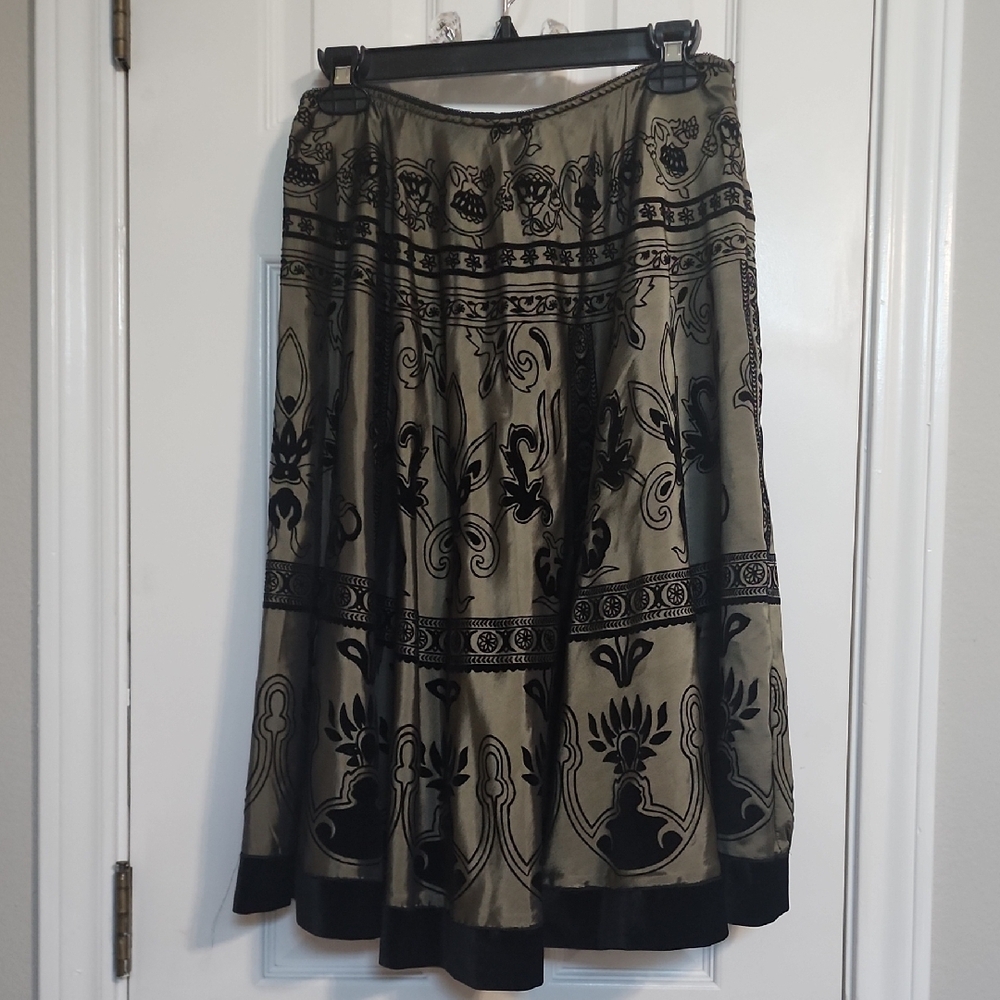MSK Velvet Black Green Gold Floral Skirt Size Large​